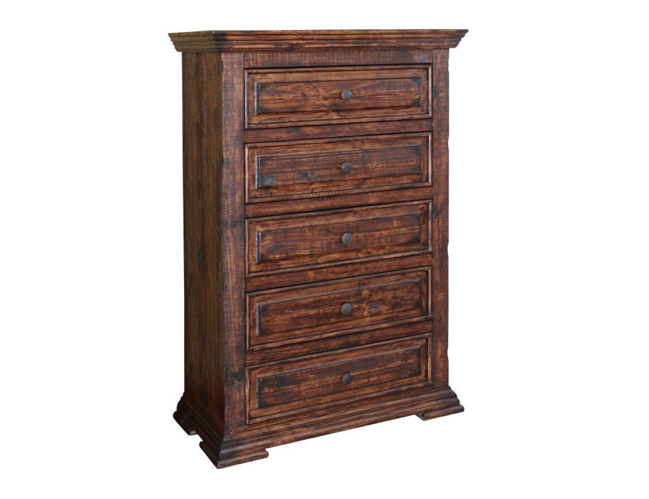 Solid Wood Five Drawer Chest - Chocolate