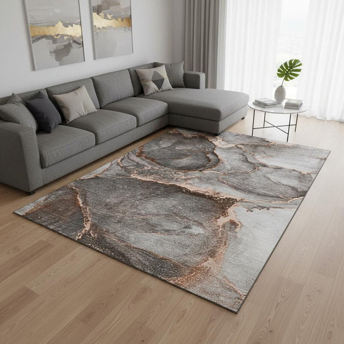 10' X 14' Abstract Washable Area Rug With UV Protection (647452) - Peach / Gray