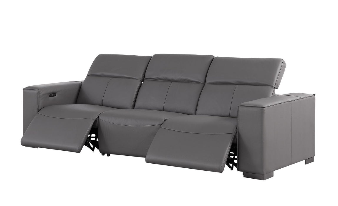 Top Grain Leather Reclining Metal USB Sofa (720302) - Dark Gray