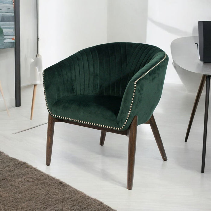 28" Velvet Arm Chair - Green / Brown