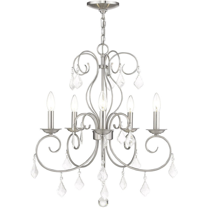 26" Five Light Dimmable Chandelier With Shades - Nickel
