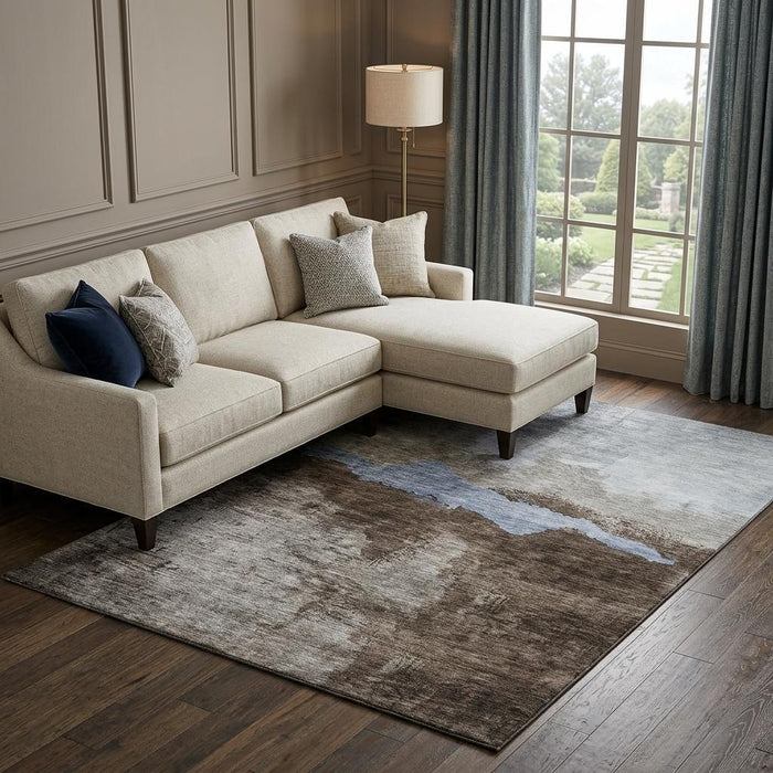 10' X 14' Abstract Washable Area Rug With UV Protection (683566) - Chocolate / Blue