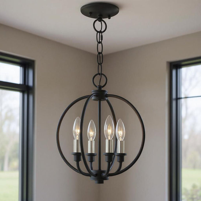 13" Four Light Dimmable Chandelier With Shades - Black