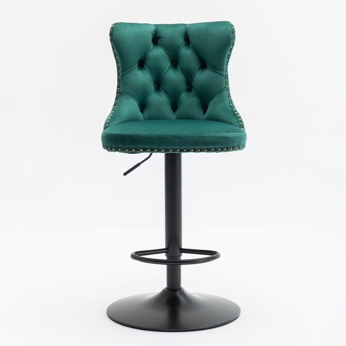 Set of 2 Giga modern upholstered swivel barstools with adjustable height, tufted backs, ideal for kitchen islands and home pubs.