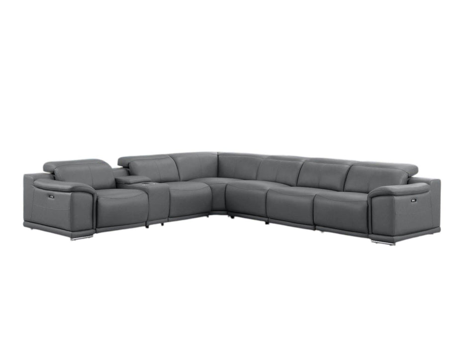 Leather Modular L-Shaped Seven Piece Corner Sectional With Console - Battleship Gray