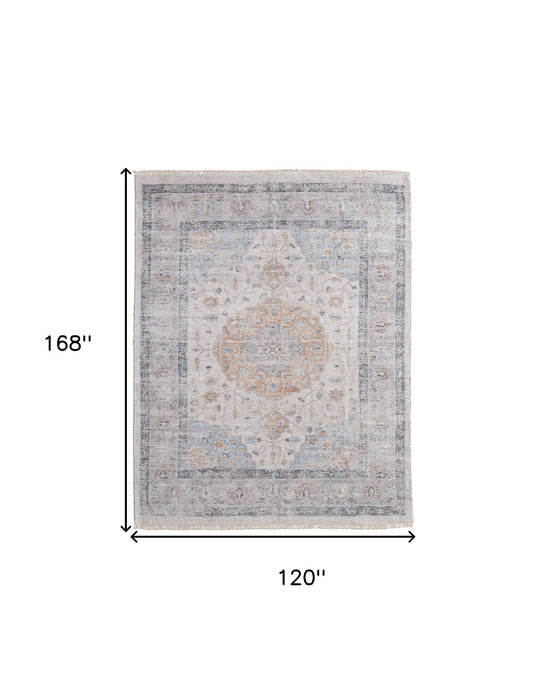 10' X 14' Oriental Hand Woven Distressed Area Rug With Fringe - Ivory