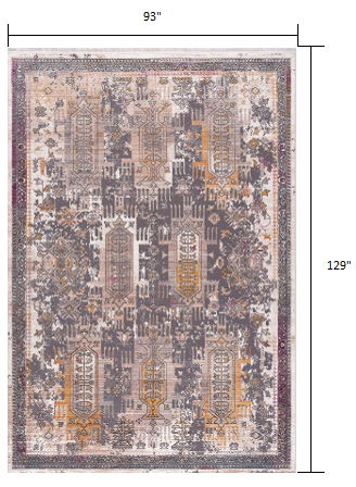 7.8' x 10.8' Oriental Power Loom Area Rug - Gray And Ivory