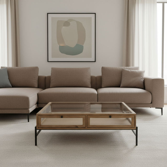Glass And Metal Square Coffee Table - Clear And Black