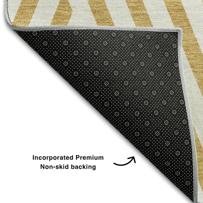 8' Geometric Washable Round Rug With UV Protection (648535) - Gold / Ivory