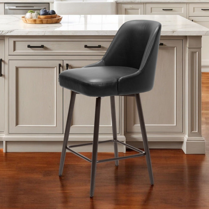 Faux Leather And Steel Counter Height Swivel Bar Chair - Black And Bronze