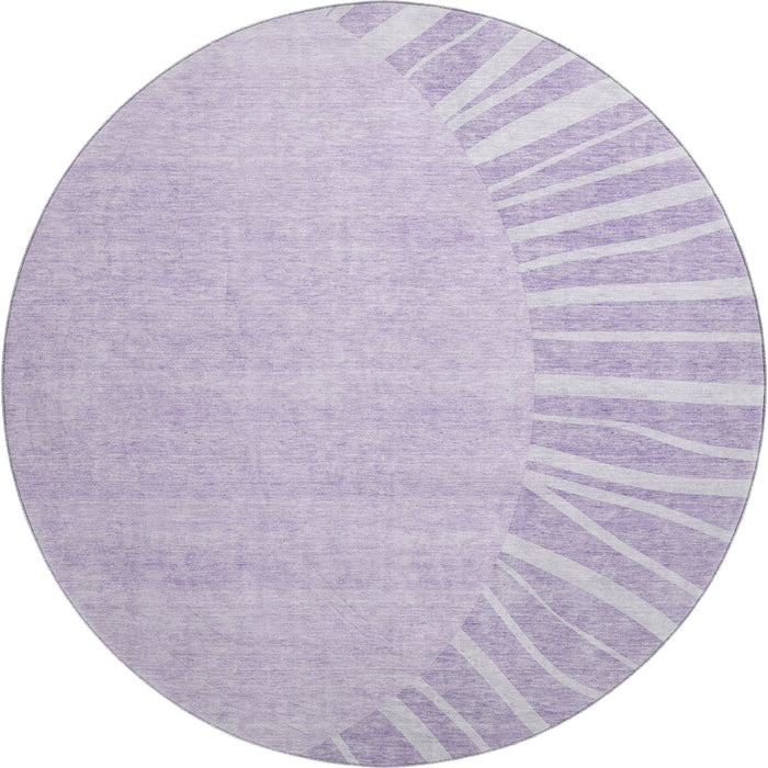8' Abstract Washable Round Rug With UV Protection (655388) - Lavender / Ivory