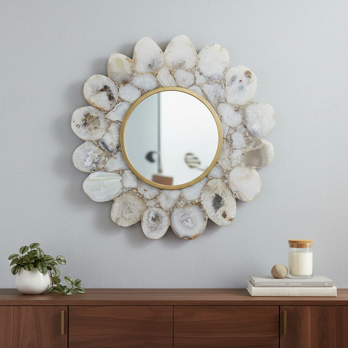 30" Scalloped Stone Framed Accent Mirror - White / Gold
