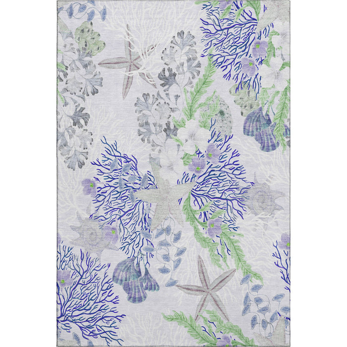 8' X 10' Geometric Washable Area Rug With UV Protection (645712) - Blue / Ivory / Lime Green