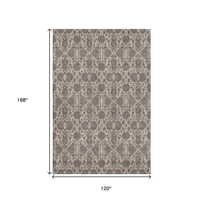 10' X 14' Floral Washable Area Rug With UV Protection (656831) - Ivory / Taupe