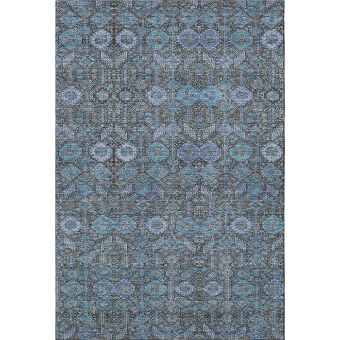9' X 12' Tribal Washable Area Rug With UV Protection (649911) - Teal / Gray