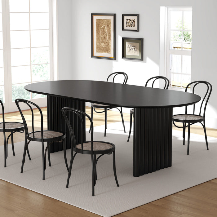 Solid Wood Mirrored Double Pedestal Base Dining Table - Black