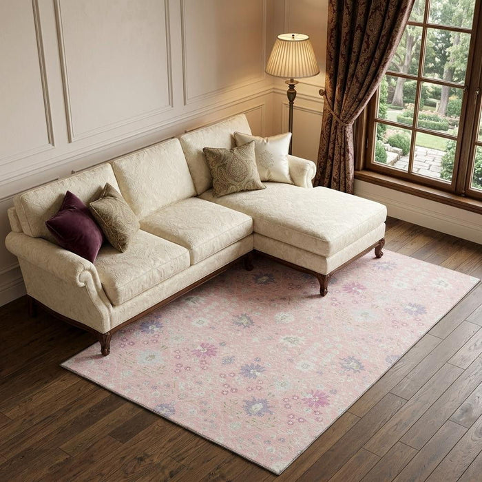 10' X 14' Oriental Washable Area Rug With UV Protection (679228) - Pink / Silver / Lavender