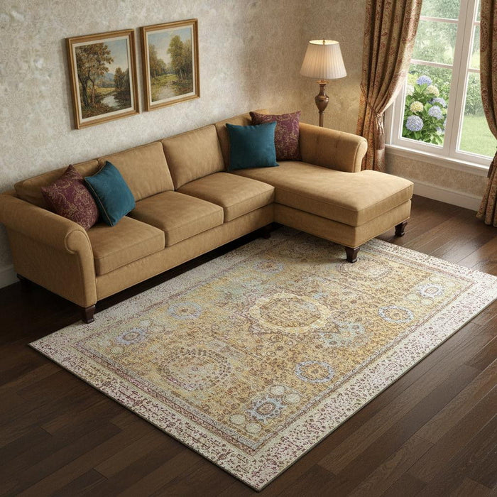 10' X 14' Oriental Washable Area Rug With UV Protection (699770) - Gold / Beige