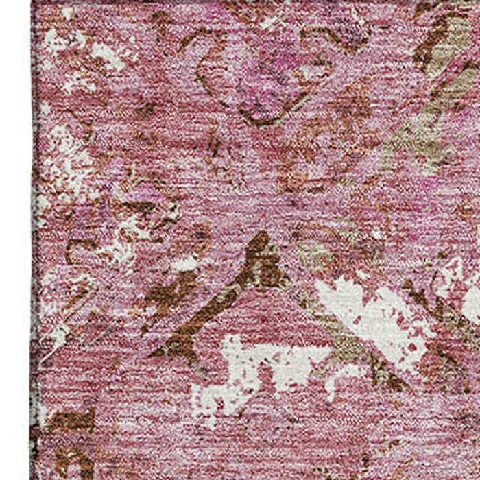 10' X 14' Diamond Washable Area Rug With UV Protection - Pink