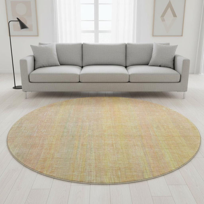 8' Striped Washable Round Rug With UV Protection (648727) - Blush / Gold