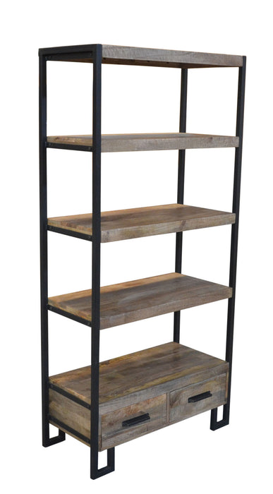 Four Tier Etagere Bookcase With Two Drawers - Brown