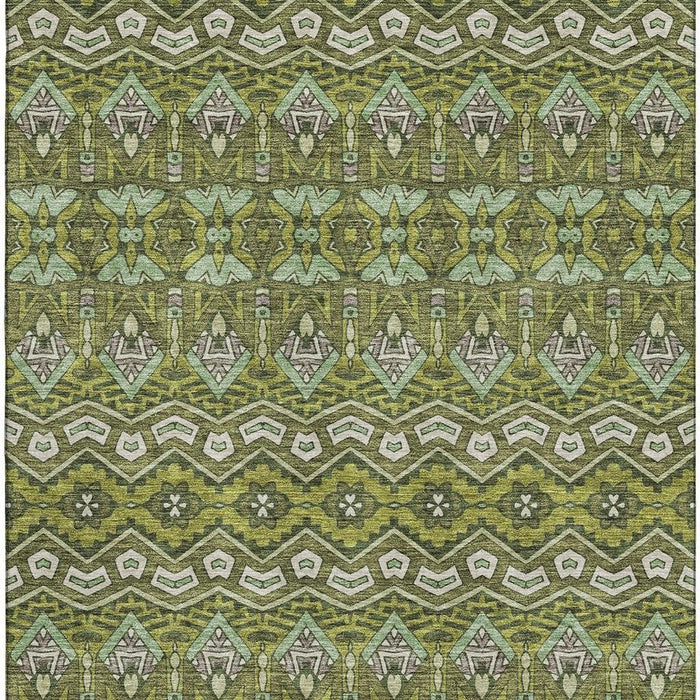 10' X 14' Moroccan Washable Area Rug With UV Protection (672290) - Olive Green / Beige