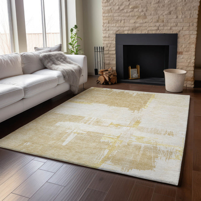 8' X 10' Traditional Abstract Washable Area Rug With UV Protection - Beige