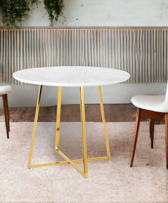 39" Rounded Iron Pedestal Base Dining Table - Gold / White
