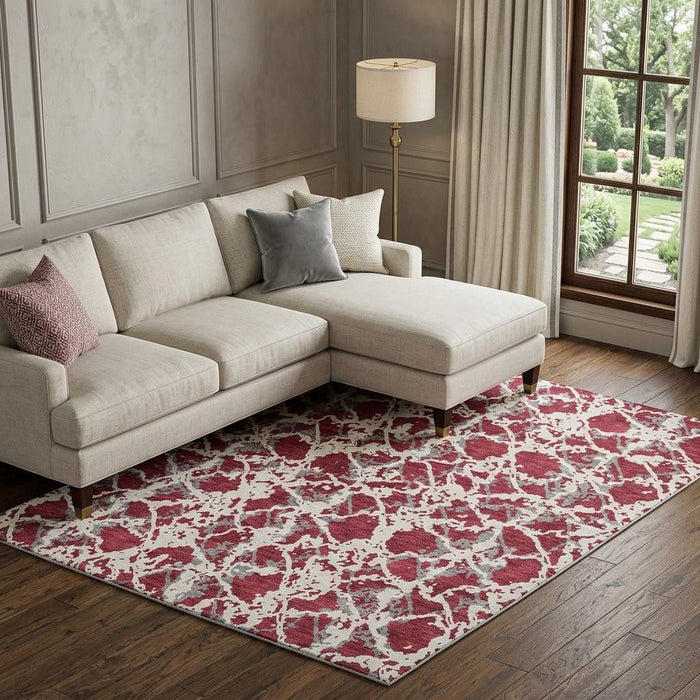10' X 14' Abstract Washable Area Rug With UV Protection (676638) - Burgundy / Gray / Ivory