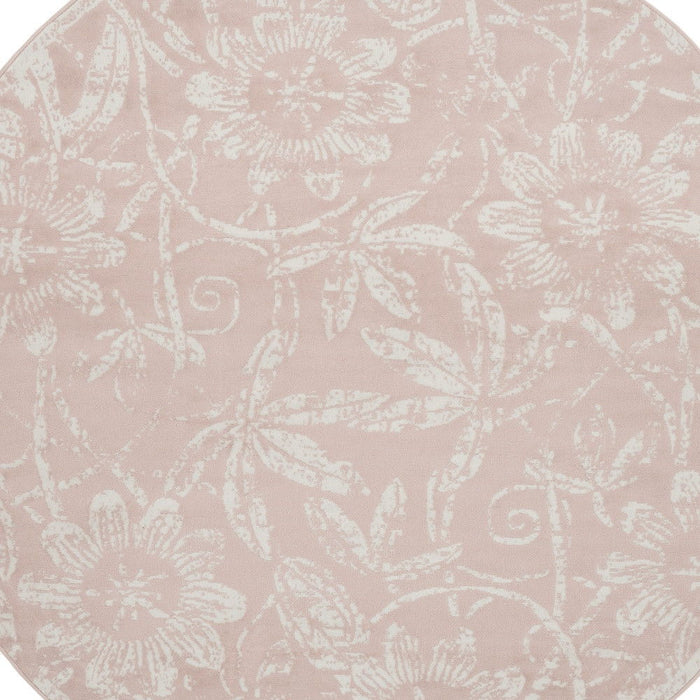 5' Floral Distressed Round Rug (552433) - Pink / Ivory