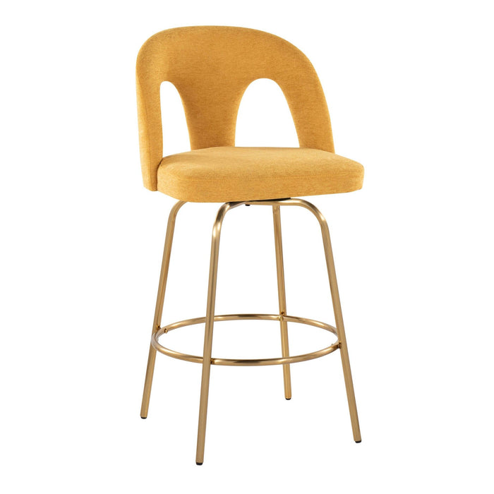 Ava - Upholstered Fixed-Height Barstool (Set of 2) - Gold Base