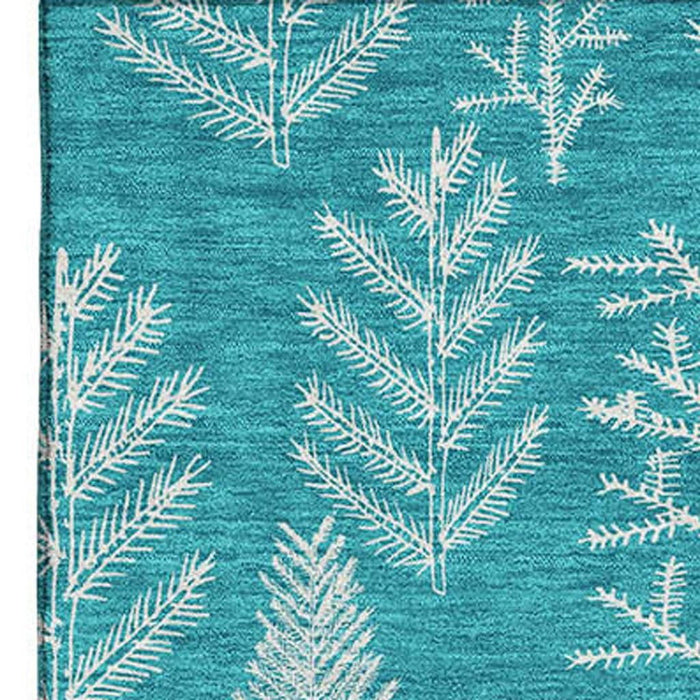 10' X 14' Floral Washable Area Rug With UV Protection (701780) - Teal / Ivory