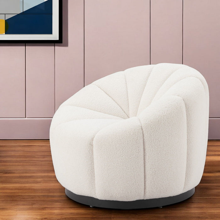 36" Faux Shearling And Upholstered Barrel Chair - Cream / Black