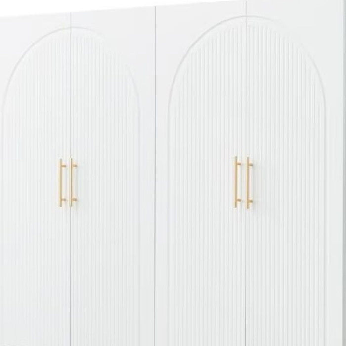 74" Carved Geometric Four Door Four Drawer Combo Dresser - White