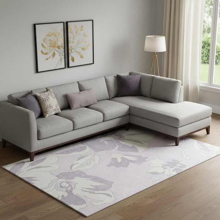 8' X 10' Floral Washable Area Rug With UV Protection (667991) - Lavender / Ivory
