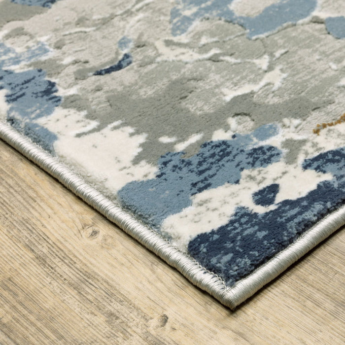9.8' x 12.8' Abstract Power Loom Stain Resistant Area Rug - Grey Blue Ivory Navy Beige And Brown