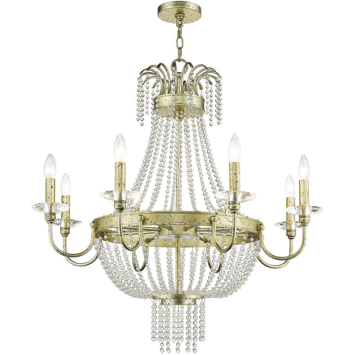 Eight Light Metal Dimmable Chandelier With Shades - Gold