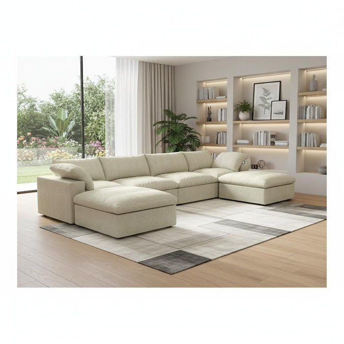 Blend Modular U Shaped Six Piece Sofa Chaise Sectional - Khaki