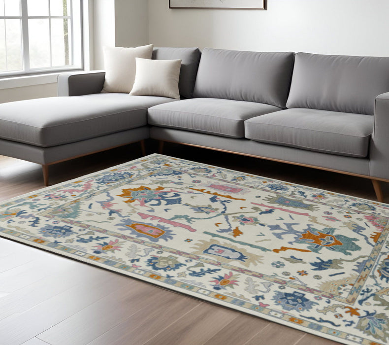 12' X 15' Floral Hand Knotted Area Rug With Fringe - Ivory