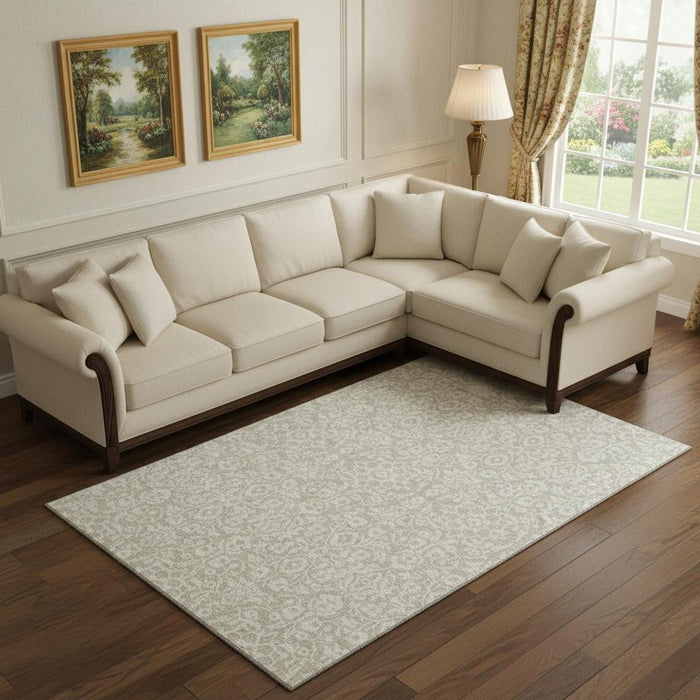10' X 14' Damask Washable Area Rug With UV Protection (673103) - Beige / Ivory