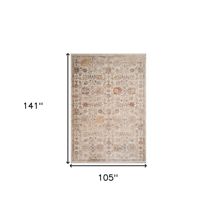 9' X 12' Floral Medallion Area Rug With Fringe - Ivory And Brown