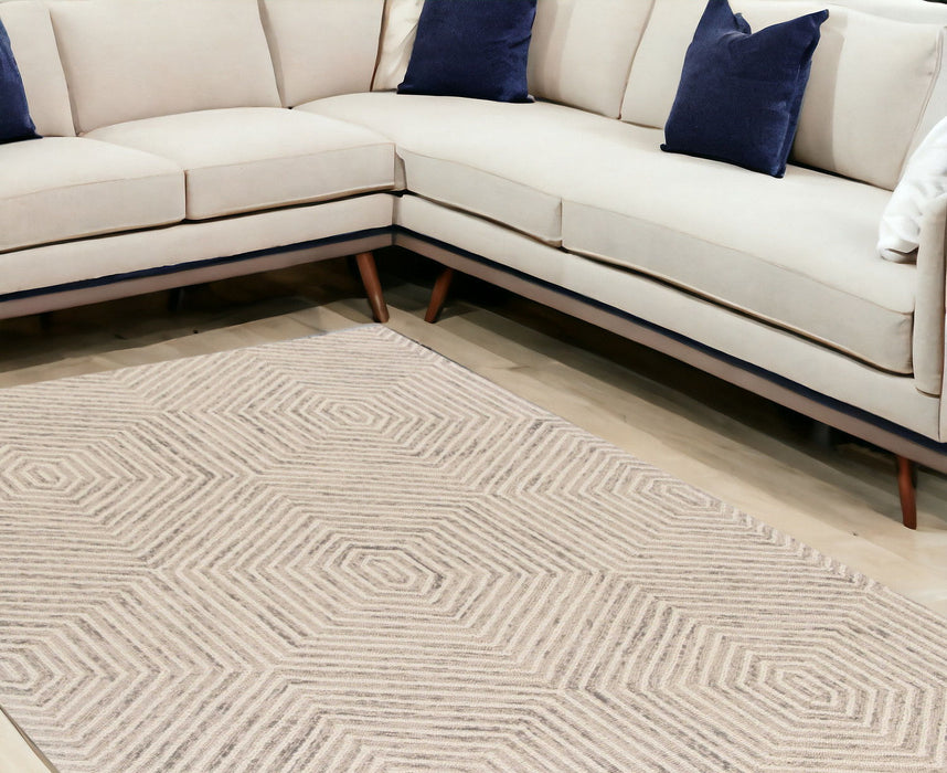 9' x 12' Wool Geometric Hand Tufted Area Rug - Sand Beige