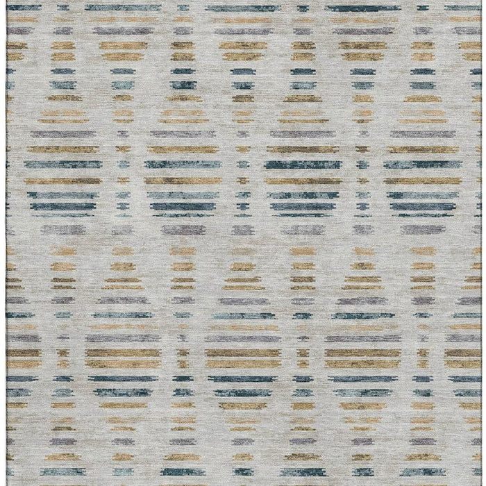 10' X 14' Striped Washable Area Rug With UV Protection (715039) - Linen / Blue