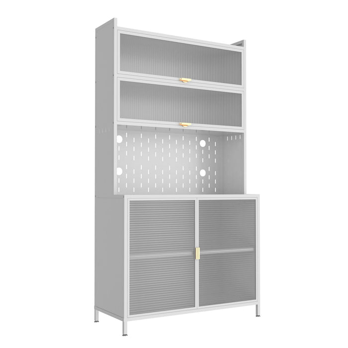 73" Stainless Steel Textured Door Dining Hutch With Two Doors - White