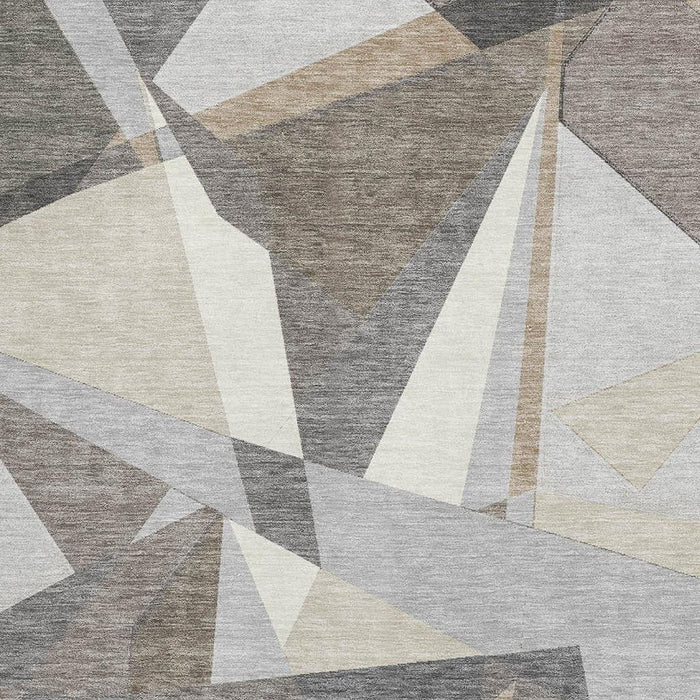 10' X 14' Geometric Washable Area Rug With UV Protection (694767) - Taupe / Ivory / Gray