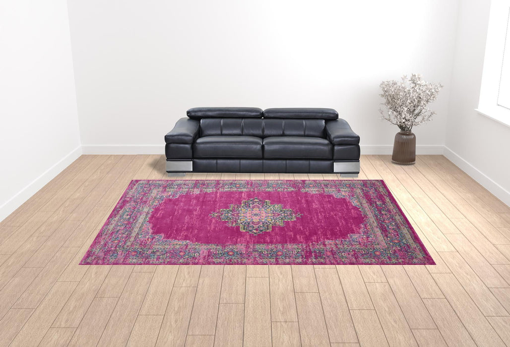 10' x 14' Moroccan Power Loom Distressed Area Rug - Pink