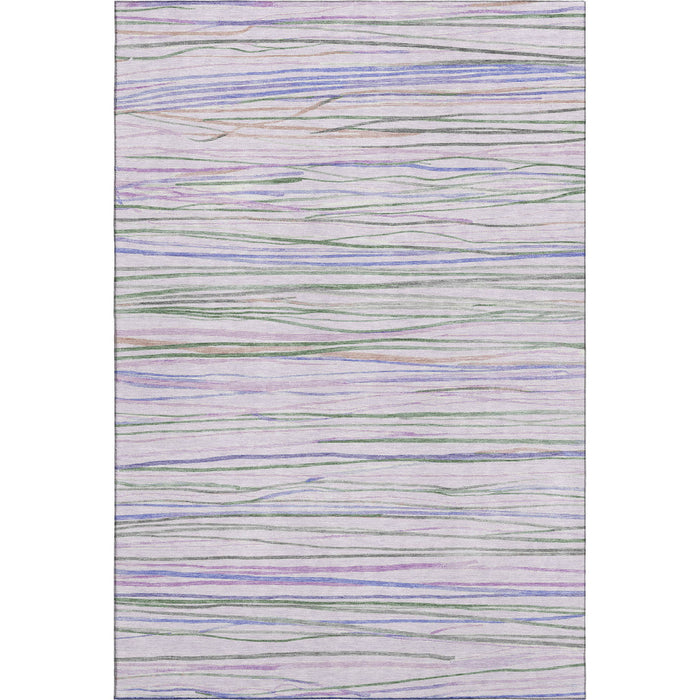 10' X 14' Striped Washable Area Rug With UV Protection (694719) - Lavender / Ivory / Green