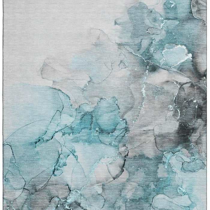 9' X 12' Abstract Washable Area Rug With UV Protection (647319) - Teal / Gray / Ivory