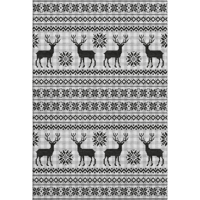 10' X 14' Abstract Geometric Washable Area Rug With UV Protection (702002) - Silver / Black / Ivory