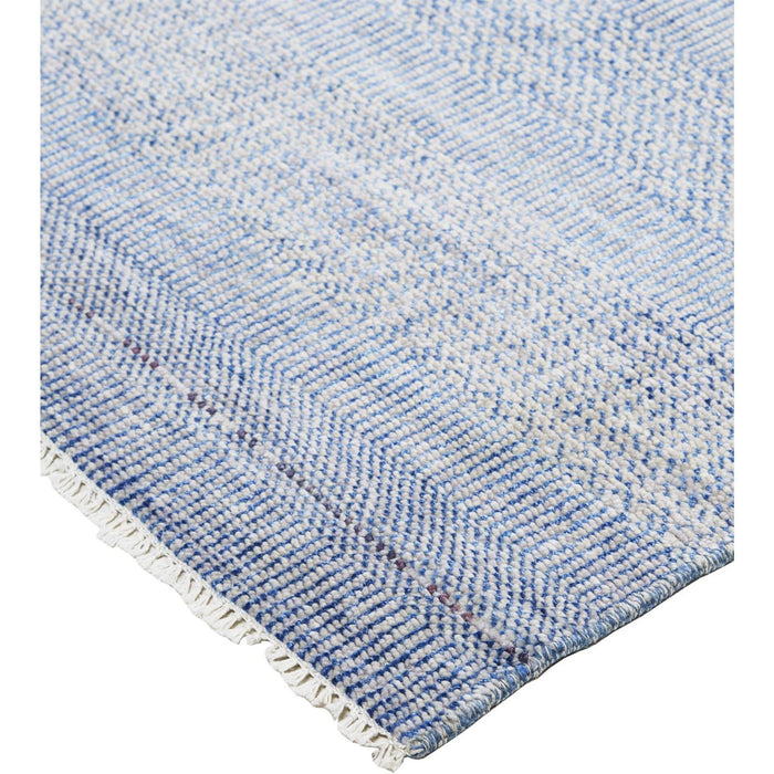 12' x 15' Wool Striped Shag Hand Knotted Area Rug - Blue And Ivory